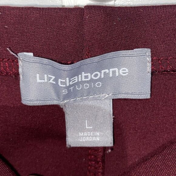 Liz Claiborne Women's Burgundy Straight Leg Mid Rise Pull On Pants Size Large - Picture 6 of 9